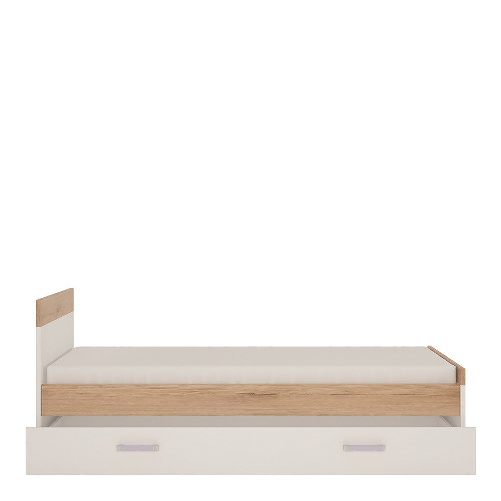 4KIDS Single bed with under drawer with lilac handles