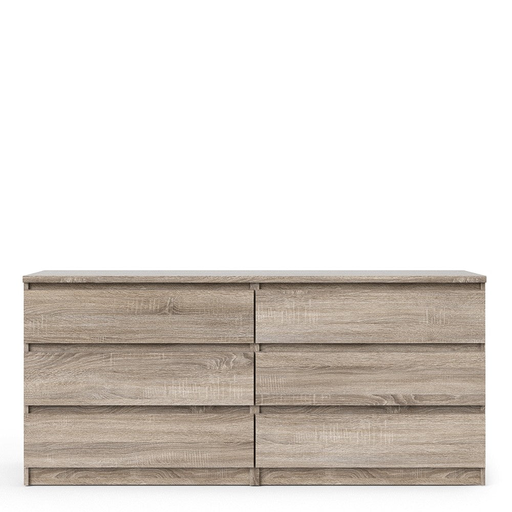 Naia Wide Chest of 6 Drawers (3+3) in Truffle Oak