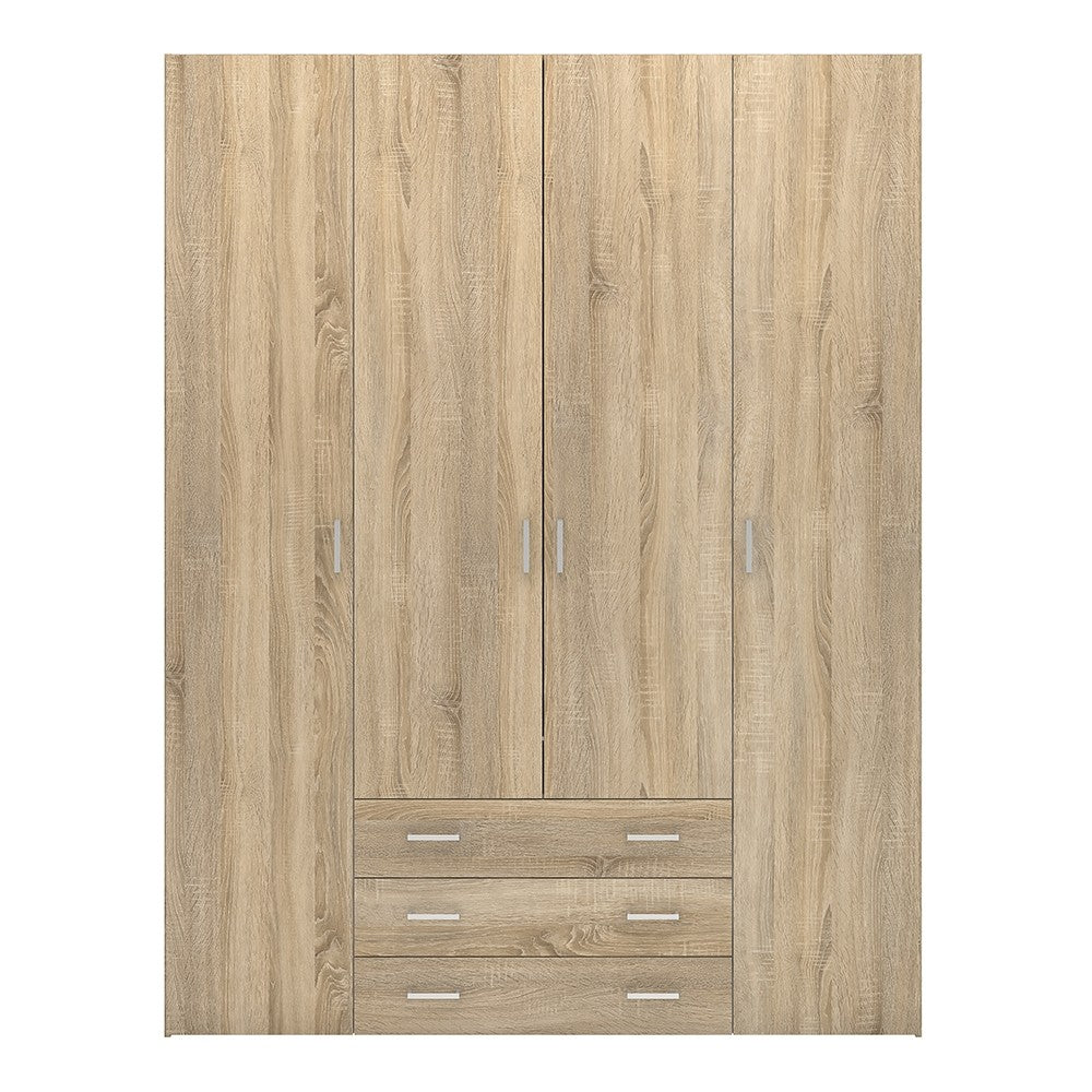 Space Wardrobe - 4 Doors 3 Drawers in Oak 2000