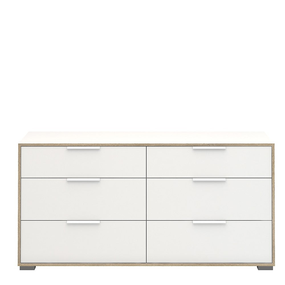 Line Wide Chest of 6 Drawers (3+3) in White and Oak