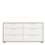 Line Wide Chest of 6 Drawers (3+3) in White and Oak