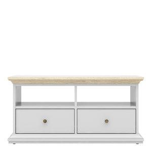 Paris TV Unit - 2 Shelves 2 Drawers in White and Oak