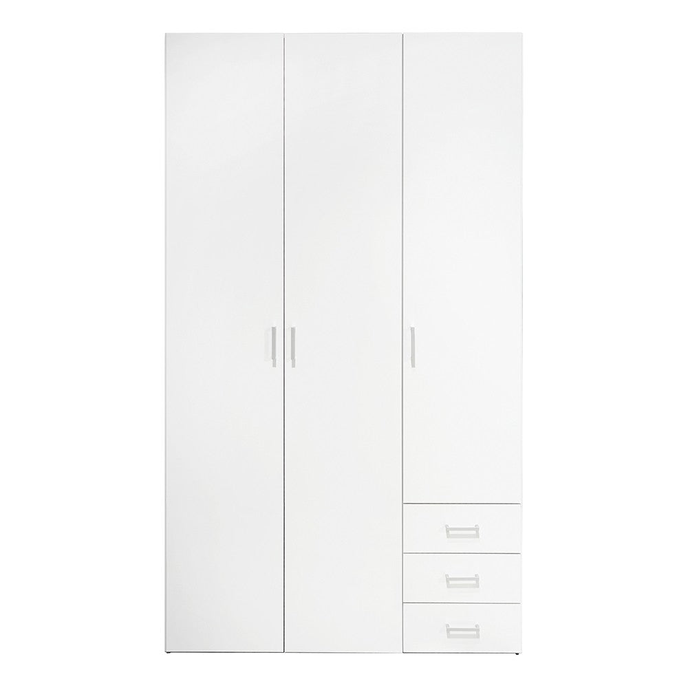 Space Wardrobe - 3 Doors 3 Drawers in White 2000