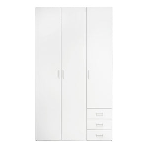 Space Wardrobe - 3 Doors 3 Drawers in White 2000