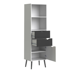 Oslo Bookcase 2 Drawers 1 Door in White and Black Matt