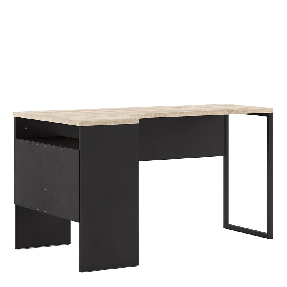 Function Plus Corner Desk 2 Drawers in Black Matt and Oak FSC Mix 70 % NC-COC-060652