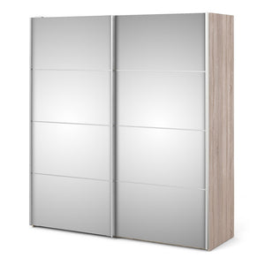 *Verona Sliding Wardrobe 180cm in Truffle Oak with Mirror Doors with 5 Shelves