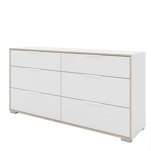 Line Wide Chest of 6 Drawers (3+3) in White and Oak