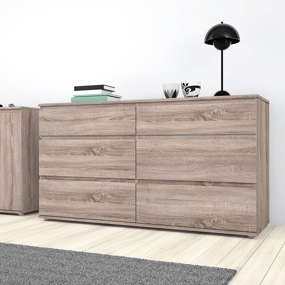 Nova Wide Chest of 6 Drawers (3+3) in Truffle Oak