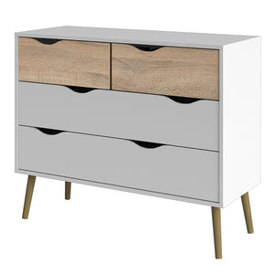 Oslo Chest of 4 Drawers (2+2) in White and Oak