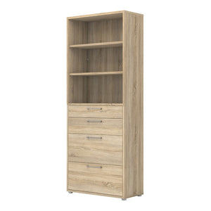 Prima Bookcase 5 Shelves with 2 Drawers + 2 File Drawers in Oak