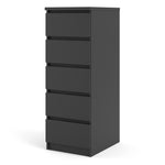 Naia Narrow Chest of 5 Drawers in Black Matt