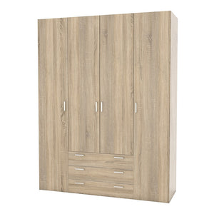 Space Wardrobe - 4 Doors 3 Drawers in Oak 2000