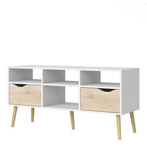 Oslo TV Unit - Wide - 2 Drawers 4 Shelves in White and Oak FSC Mix 70 % NC-COC-060652