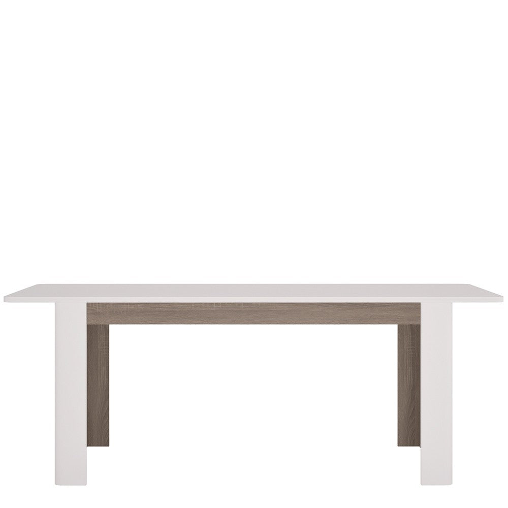 Chelsea Living Extending Dining Table in white with an Truffle Oak Trim