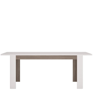 Chelsea Living Extending Dining Table in white with an Truffle Oak Trim