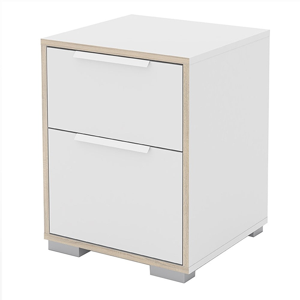 Line Bedside 2 Drawers in White and Oak