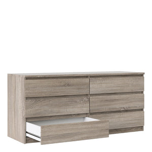 Naia Wide Chest of 6 Drawers (3+3) in Truffle Oak