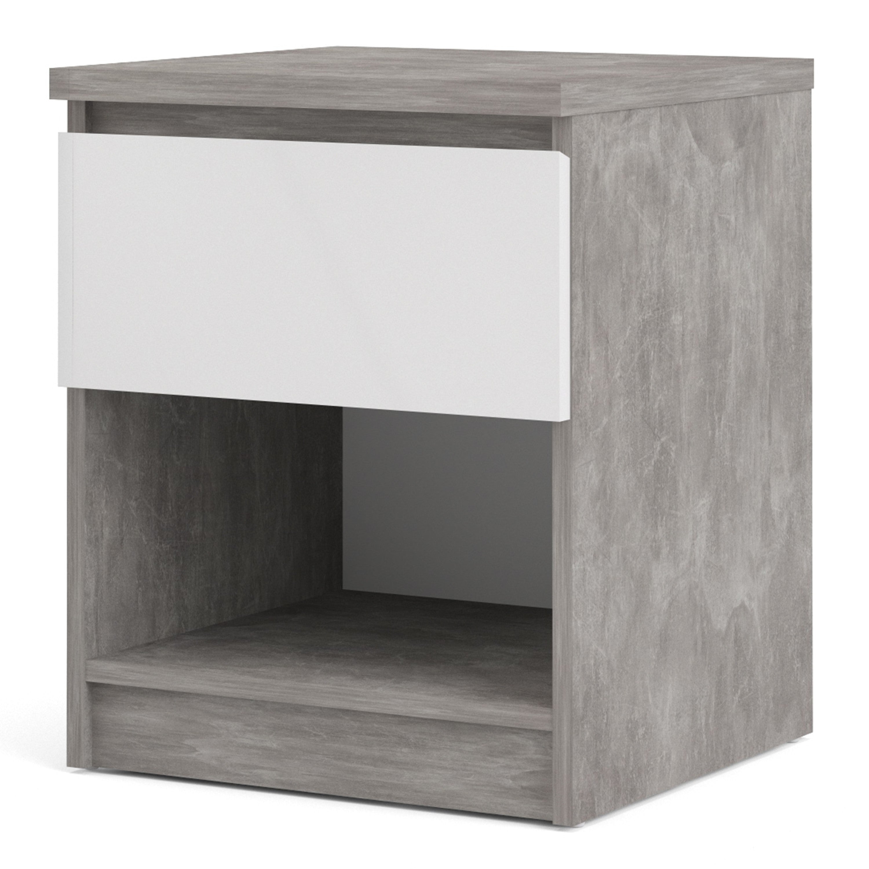 Naia Bedside - 1 Drawer 1 Shelf in Concrete and White High Gloss