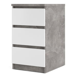 Naia Bedside - 3 Drawers in Concrete and White High Gloss