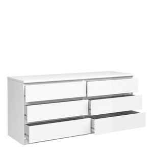 Naia Wide Chest of 6 Drawers (3+3) in White High Gloss