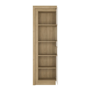 Lyon Tall narrow display cabinet (RHD) in Riviera Oak/White High Gloss