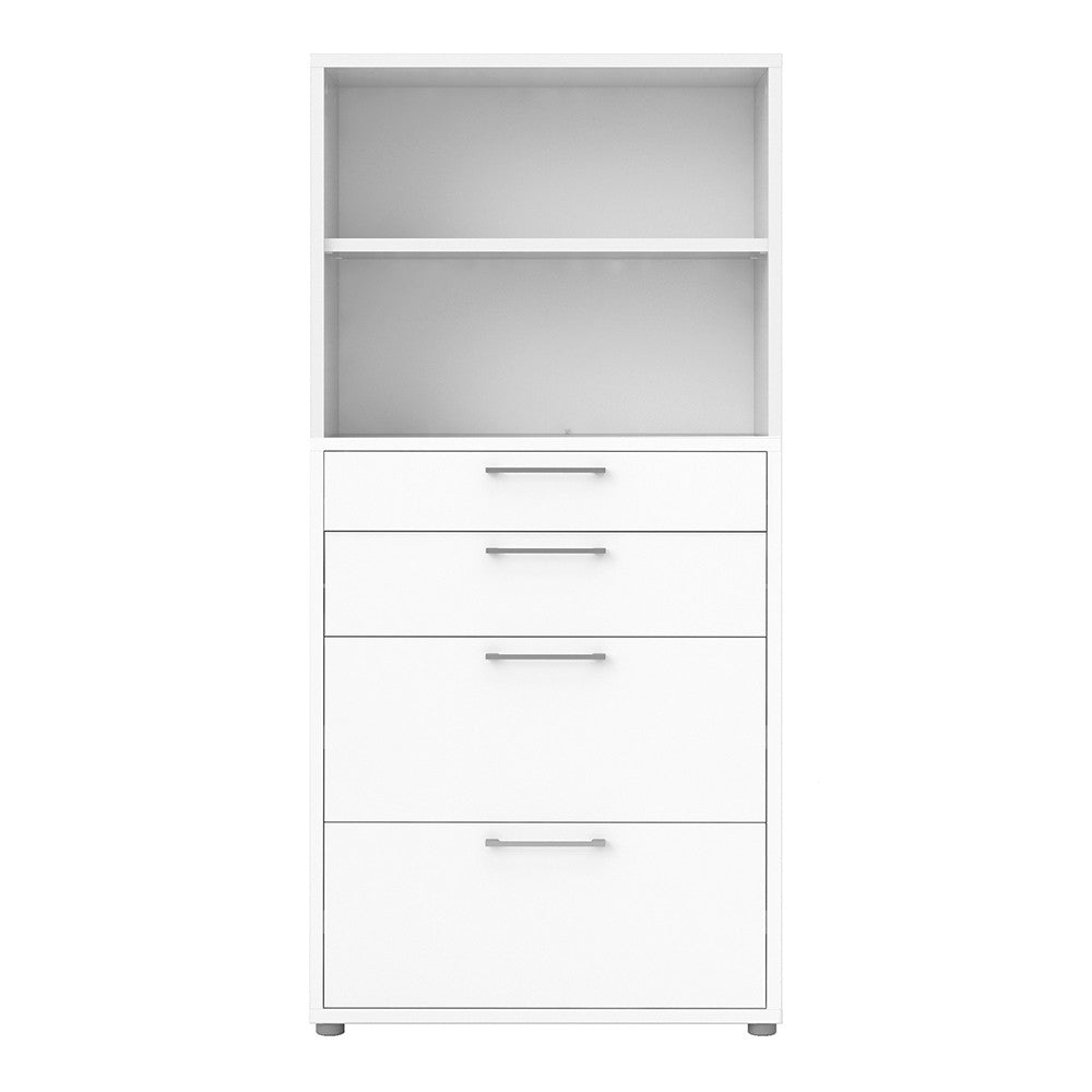 Prima Bookcase 4 Shelves with 2 Drawers + 2 File Drawers in White