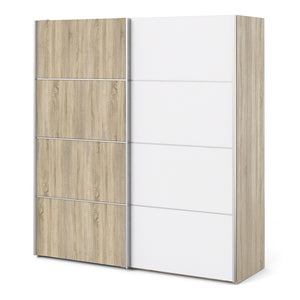 Verona Sliding Wardrobe 180cm in Oak with White and Oak doors with 5 Shelves