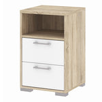 Homeline Bedside 2 Drawers in Oak with White High Gloss