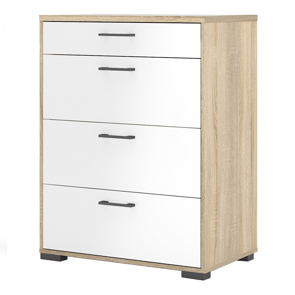 Homeline Chest of 4 Drawers in Oak with White High Gloss