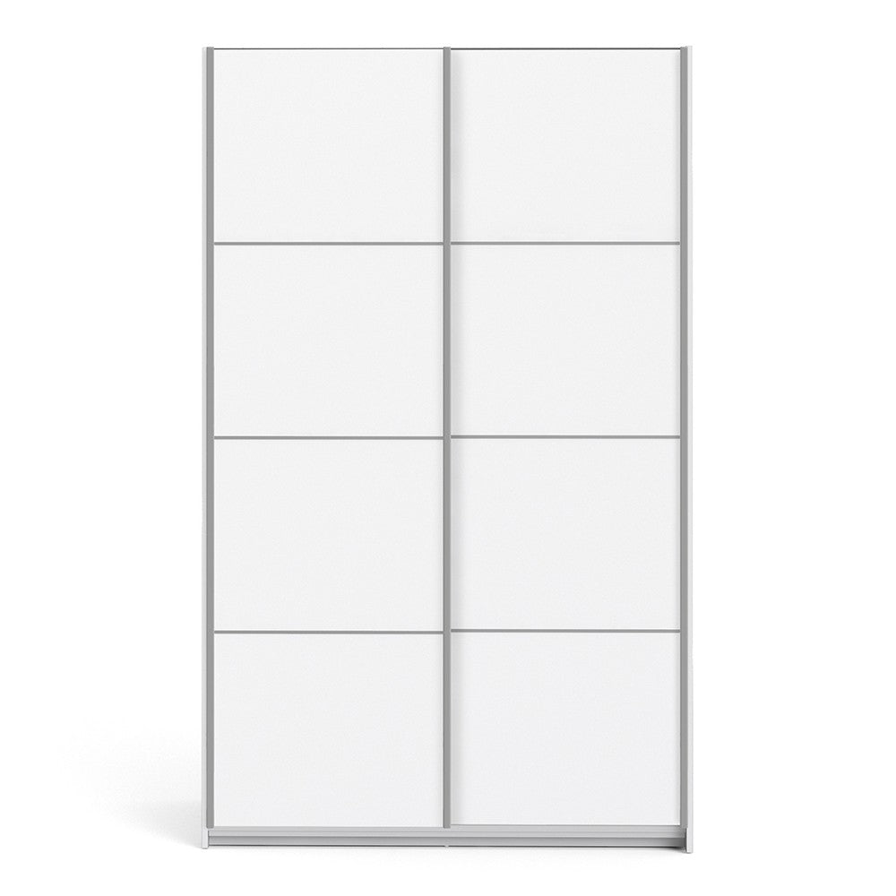 Verona Sliding Wardrobe 120cm in White with White Doors with 2 Shelves