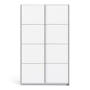 Verona Sliding Wardrobe 120cm in White with White Doors with 2 Shelves