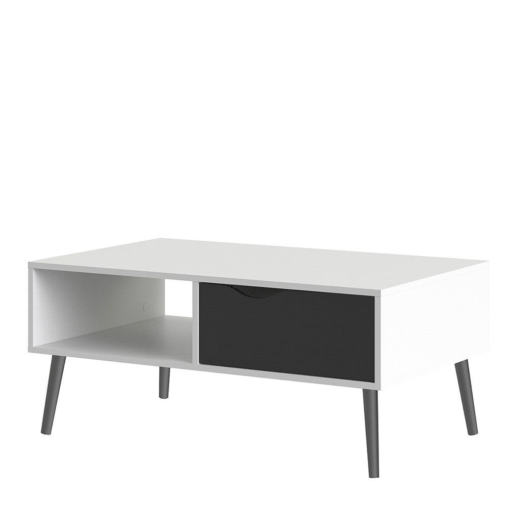 Oslo Coffee Table 1 Drawer 1 Shelf in White and Black Matt FSC Mix 70 % NC-COC-060652