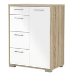 Homeline Sideboard 4 Drawers 1 Door in Oak with White High Gloss