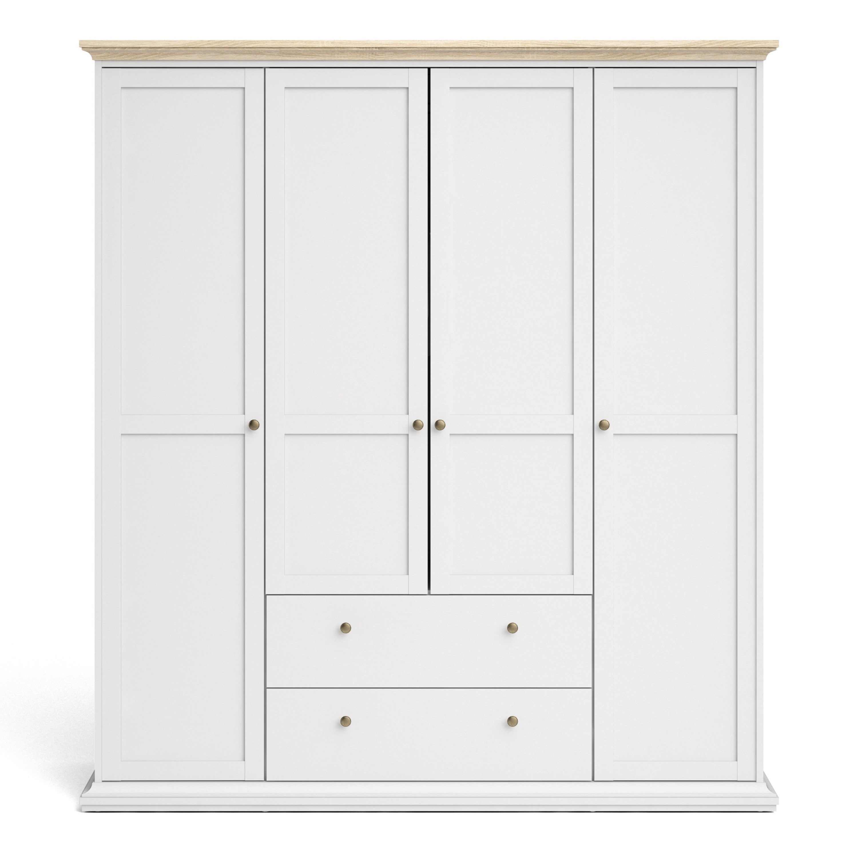 Paris Wardrobe with 4 Doors & 2 Drawers in White and Oak