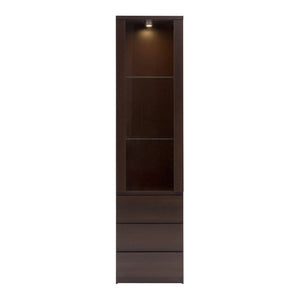 *Pello Tall Narrow 1 Door 3 Drawer Glazed Display Cabinet in Dark Mahogany