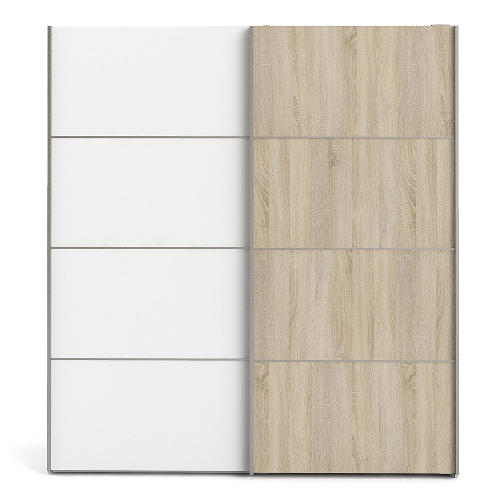 Verona Sliding Wardrobe 180cm in White with White and Oak doors with 2 Shelves
