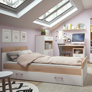 4KIDS Single bed with under drawer with lilac handles