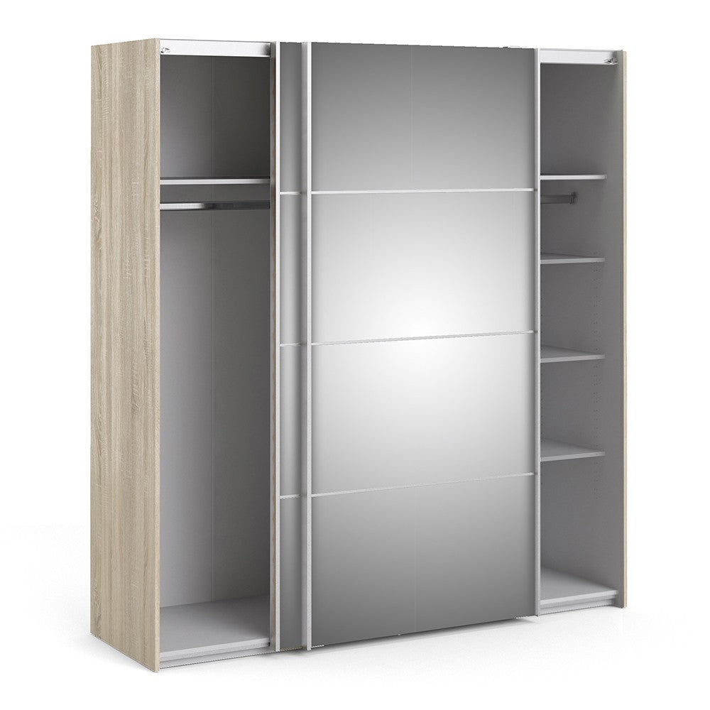 Verona Sliding Wardrobe 180cm in Oak with Mirror Doors with 5 Shelves
