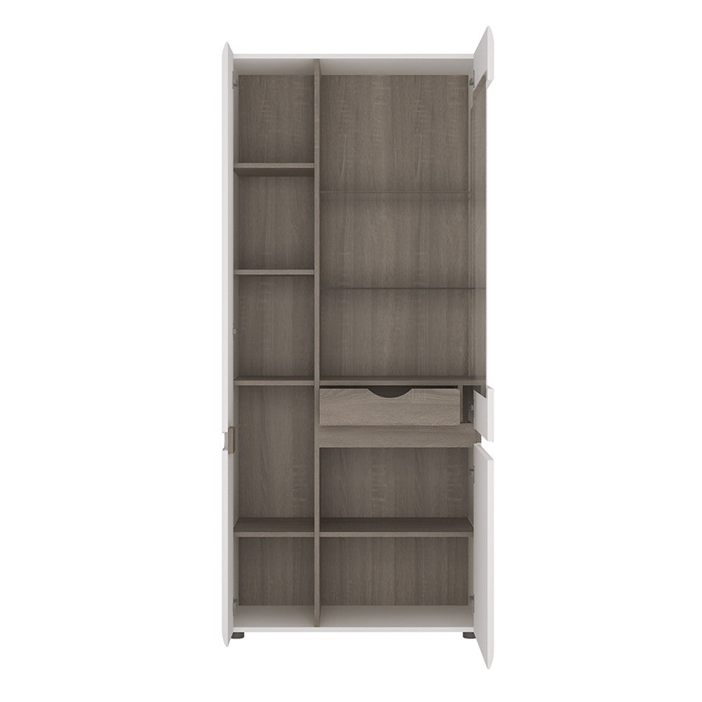 Chelsea Living Tall Glazed Wide Display unit (LHD) in white with an Truffle Oak Trim