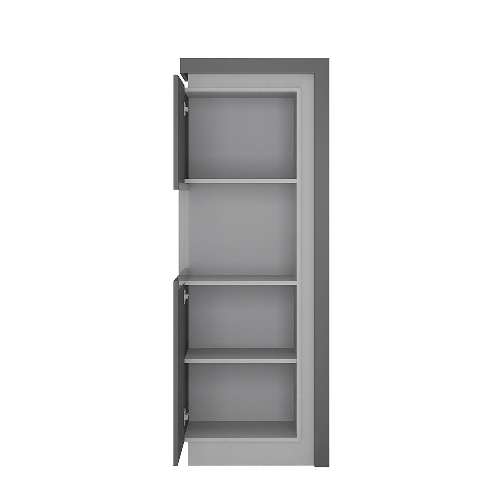 Lyon Narrow display cabinet (LHD) 164.1cm high in Platinum/Light Grey Gloss