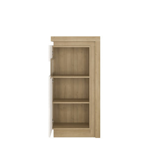 Lyon Narrow display cabinet (LHD) 123.6cm high in Riviera Oak/White High Gloss.