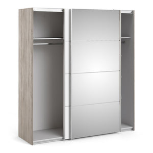 *Verona Sliding Wardrobe 180cm in Truffle Oak with White and Mirror Doors with 2 Shelves