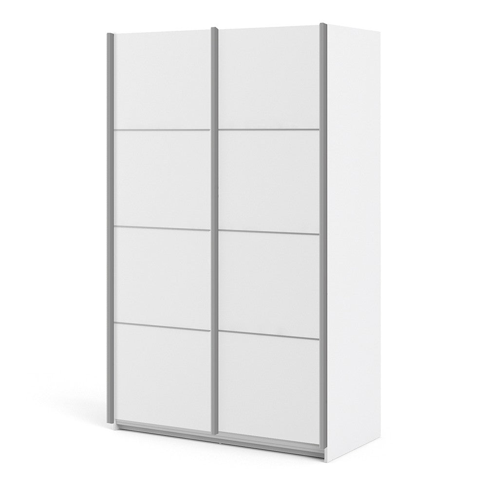 Verona Sliding Wardrobe 120cm in White with White Doors with 2 Shelves