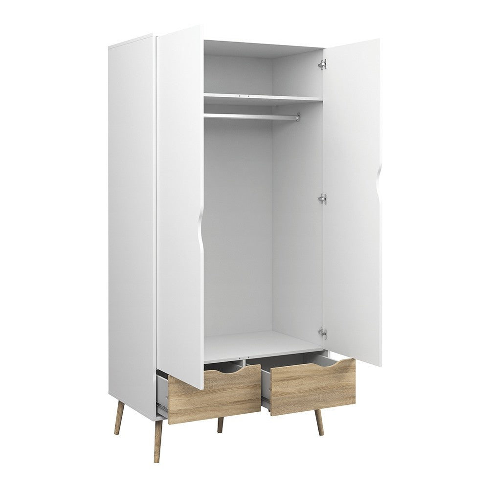 Oslo Wardrobe 2 Doors 2 Drawers in White and Oak FSC Mix 70 % NC-COC-060652