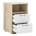 Homeline Bedside 2 Drawers in Oak with White High Gloss