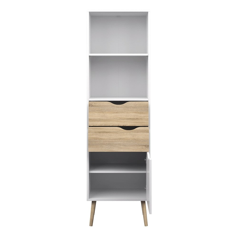 Oslo Bookcase 2 Drawers 1 Door in White and Oak