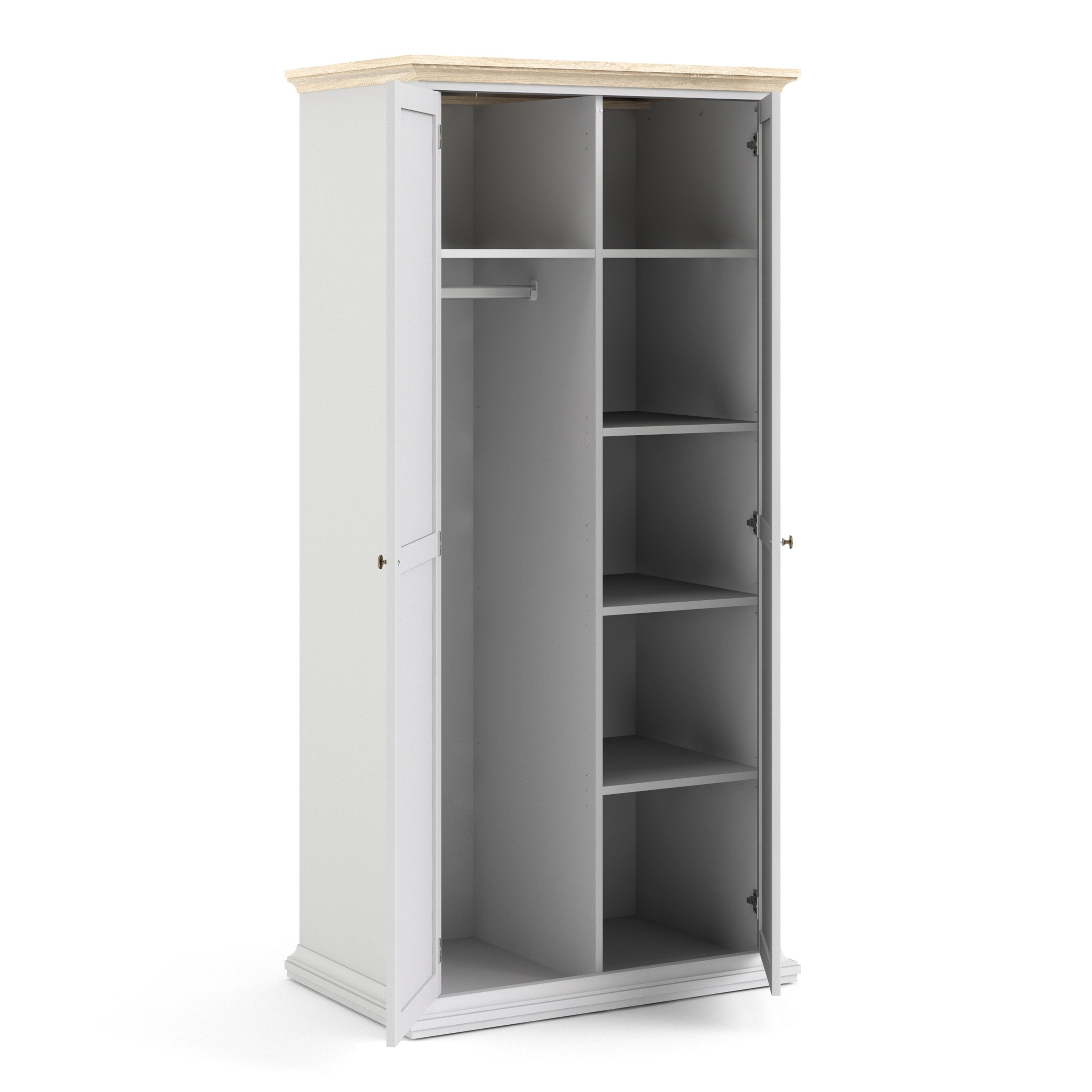 Paris Wardrobe with 2 Doors in White and Oak