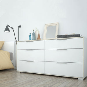 Line Wide Chest of 6 Drawers (3+3) in White and Oak