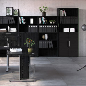 Prima Bookcase 5 Shelves with 2 Doors in Black woodgrain